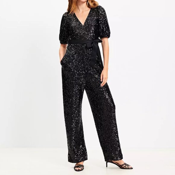 Sequin Tie Waist Jumpsuit  Size 00 NWT - Picture 1 of 7